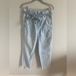 Paper-bag Belted Waist Mom Jeans